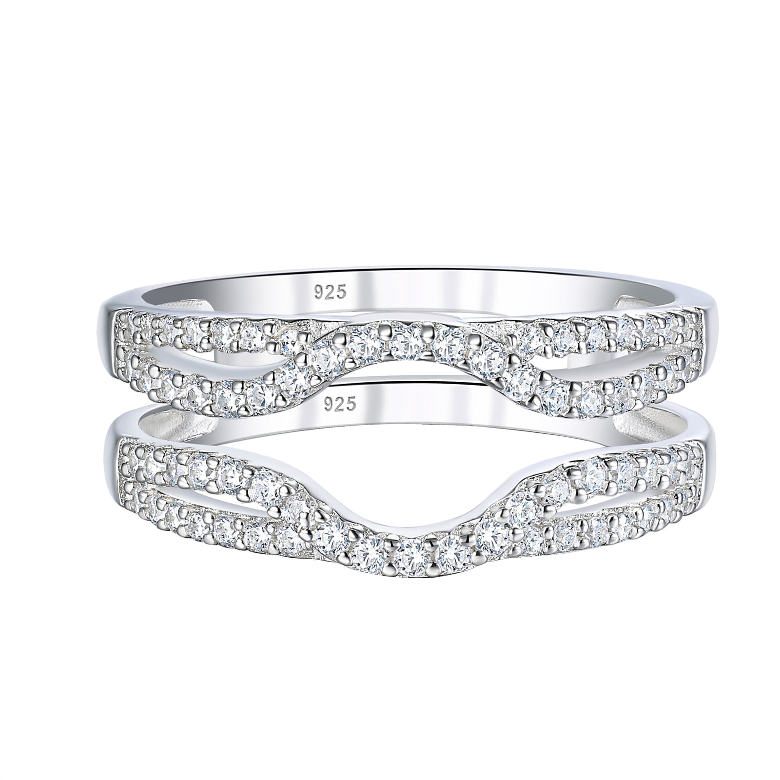 SHELOVES Womens 925 Sterling Silver Ring Enhancer Round White AAAAA CZ Infinity Wrap Guard Rings Wedding Band Size 8