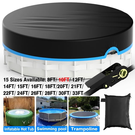 SHELTUSE 10Ft Round Pool Cover, Covers for Above Ground Pools, Inflatable Pool Cover Protector , Above Ground Pool Cover, Winter Pool Cover, Waterproof and Dustproof Swimming Pool Covers, Blue