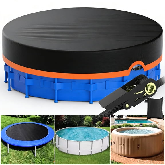 SHELTUSE 10Ft Round Pool Cover, Solar Pool Covers for Above Ground Pools, Winter Pool Cover Protector with Drawstring Design Increase Stability, PE Tarp Ideal for Waterproof and Dustproof