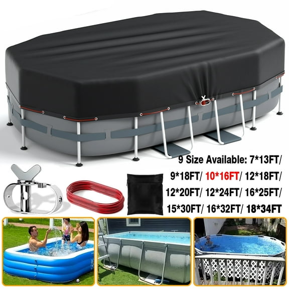 SHELTUSE 10X16 Ft Oval Pool Cover, Solar Pool Covers for Above Oval Pools, Winter Pool Cover Protector, PE Tarp Ideal for Waterproof and Dustproof, Black