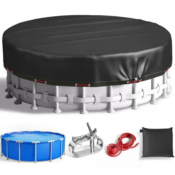 SHELTUSE 12 FT Round Pool Cover, Solar Pool Covers for Above Ground Pools, Winter Pool Cover Protector with Steel Rope, PVC Tarp Ideal for Waterproof and Dustproof, Black