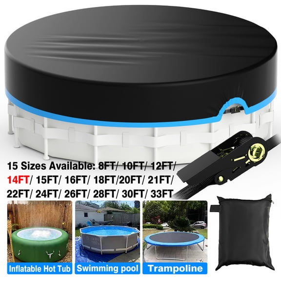 SHELTUSE 14Ft Round Pool Cover, Covers for Above Ground Pools, Inflatable Pool Cover Protector , Above Ground Pool Cover, Winter Pool Cover, Waterproof and Dustproof Swimming Pool Covers, Blue
