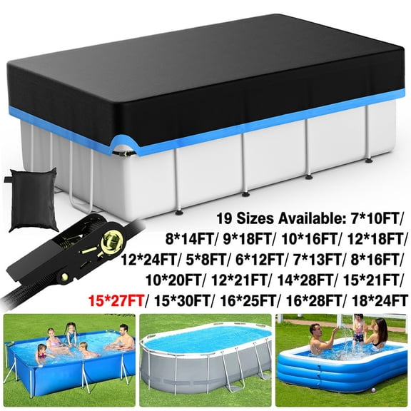 SHELTUSE 15x27FT Rectangular Pool Cover for Oval and Rectangular Above Ground Pool, One-Piece Solar Oval Pool Cover, Preventing Waterlogging, UV and Weather Resistant
