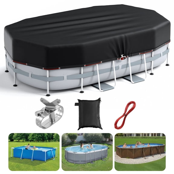 YARDPROT 13*7FT Oval Pool Covers for Above Ground Pools, Oval Pool Covers for Rectangular Frame Pools, Outdoor UV Protection, Waterproof, Weatherproof and Dustproof Swimming Pool Cover