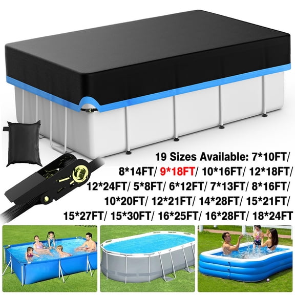 SHELTUSE 9X18FT Rectangular Pool Cover for Oval and Rectangular Above Ground Pool, One-Piece Solar Oval Pool Cover, Preventing Waterlogging, UV and Weather Resistant