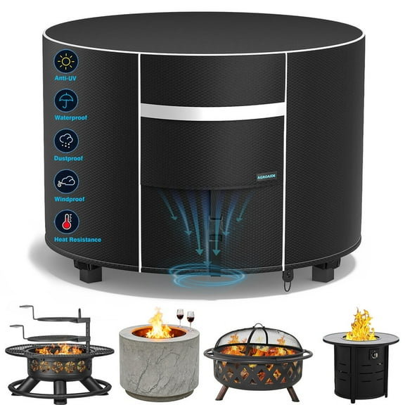 SHELTUSE Fire Pit Cover Round for Fire Pit 48 Inches, 600D Heavy Duty Waterproof Outdoor Fire Pit Cover, 48''D x 24''H