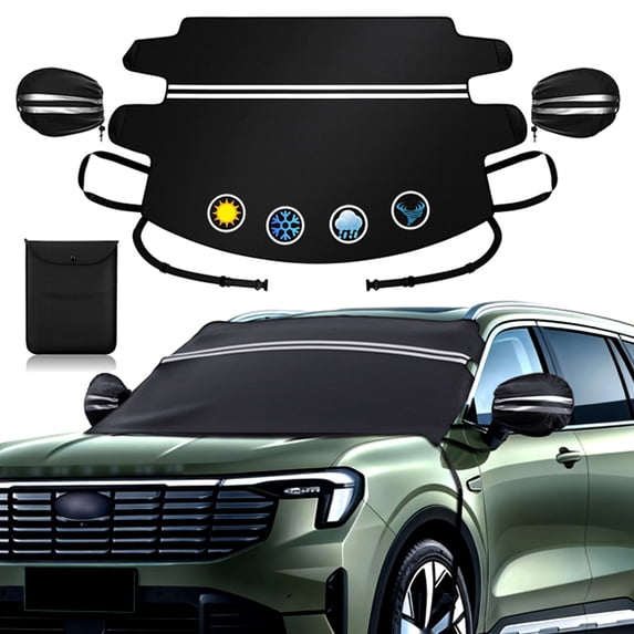 SHELTUSE Front Car Windshield Cover for Ice and Snow, Upgraded 600D Oxford Fabric Sun Shade Cover Car Snow Cover with Side Mirror Guard for Any Weather, Water, Heat & Sag-Proof, 72x50 inches, White