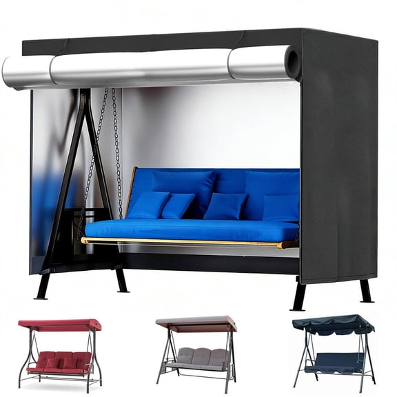 SHELTUSE Outdoor Swing Cover 3 Seater Hammock Cover, Heavy Duty 420D Waterproof Patio Bench Swing Cover for 88 inch Garden Glider Swing Canopy, 88 x 60 x 72 inches Black