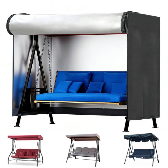 SHELTUSE Outdoor Swing Cover 3 Seater Hammock Cover, Heavy Duty 420D Waterproof Patio Bench Swing Cover for 88 inch Garden Glider Swing Canopy, 88 x 60 x 72 inches Black