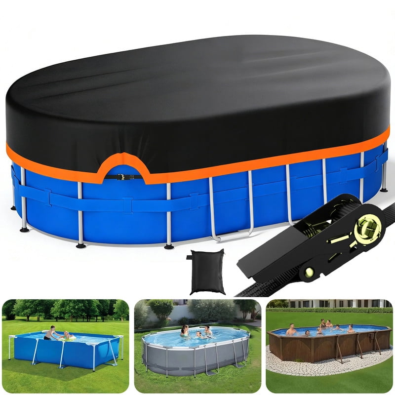 SHELTUSE Pool Cover 14x8FT Above Ground Oval Pools, Fade-Resistant Tear-Resistant Waterproof and Weatherproof for Outdoor Protection, Orange, Fabric