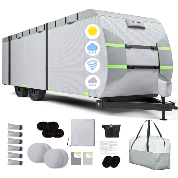 SHELTUSE RV Cover for 24-27FT Travel Trailer Cover Upgraded 7 Layers Heavy Duty Top Camper Cover Windproof Toy Hauler Cover with Tongue Jack Cover, Green