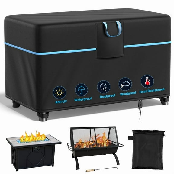 SHELTUSE Rectangular Fire Pit Cover for 48 inch 600D Gas Fire Pit Table, Outdoor Waterproof Firepit Table Cover with Adjustable Drawstring and a Storage Bag- 48''L x 28''W x 24''H