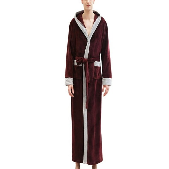 SHEMALL Men's Pajamas Bathrobe Thick Section Velvet Robe Flannel Nightgown