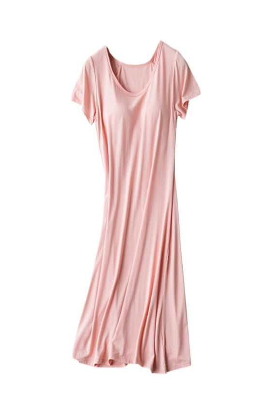 Women's Nightdress With Chest Pad Nightgown Short Sleeve Sleepwear