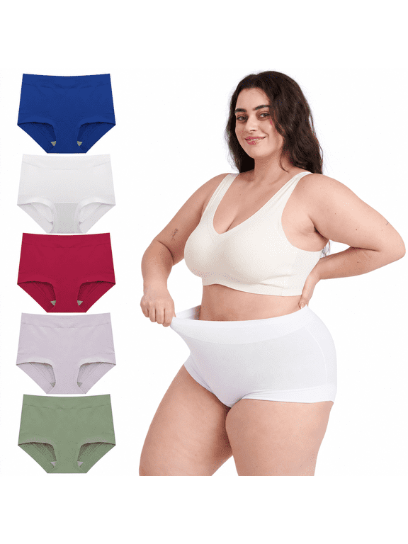 Women's Plus Size High Waisted Eyelet Cotton Briefs, Soft Breathable Stretch Underwear 5 Pack, 2XL-6XL(3XL,Fresh Bloom)