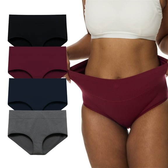 SHEMOR Women's Plus Size Underwear 3XL-6XL High Waist Briefs Cotton Soft Panties 4-Pack (5XL,Midnight Rose)