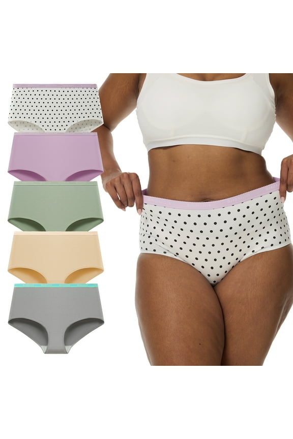 Women's Plus Size XL-5XL High Waisted Breathable Cotton Underwear Briefs Panties 5-Pack (3XL,Lavender Grove)