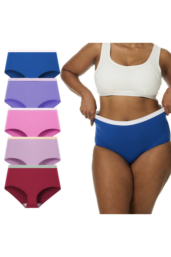 Women's Plus Size XL-5XL High Waisted Breathable Cotton Underwear Briefs Panties 5-Pack (3XL,Royal Mist)
