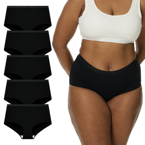 SHEMOR Women's Plus Size XL-5XL High Waisted Breathable Cotton Underwear Briefs Panties 5-Pack (4XL,Black)