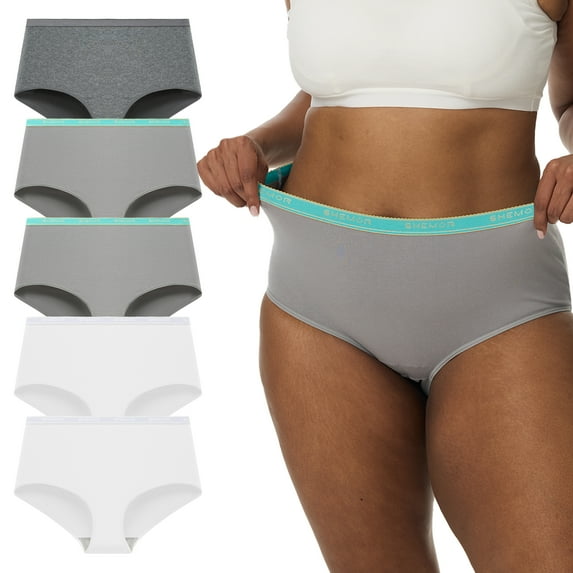 SHEMOR Women's Plus Size XL-5XL High Waisted Breathable Cotton Underwear Briefs Panties 5-Pack (5XL,Silver Lining)