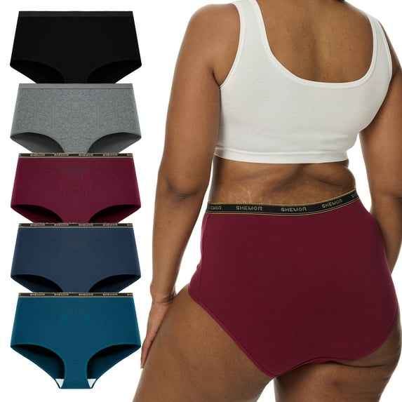SHEMOR Women's Plus Size XL-5XL High Waisted Breathable Cotton Underwear Briefs Panties 5-Pack (XL,Twilight Mirage)