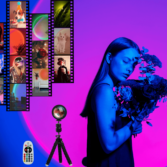 SHEMURA Sunset Lamp Mood Projector with Flexible Tripod. 360 Deg Rotation USB Golden Hour Sunset Projection Lamp for Home Party Tik Tok Selfies