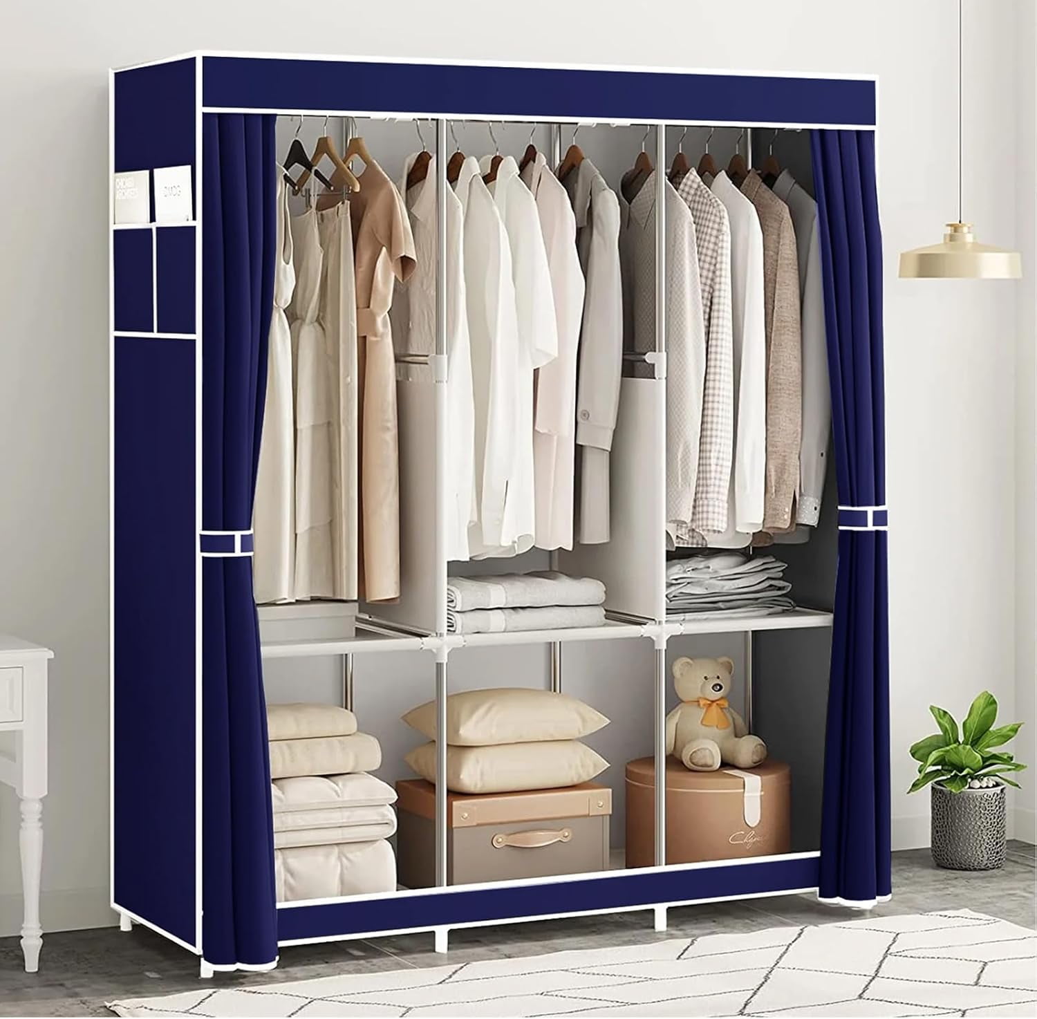 Cloth Rack Enclosed SHEN Portable Closet Wardrobe, 16mm Thick Pipe Clothes Rack with Non ...