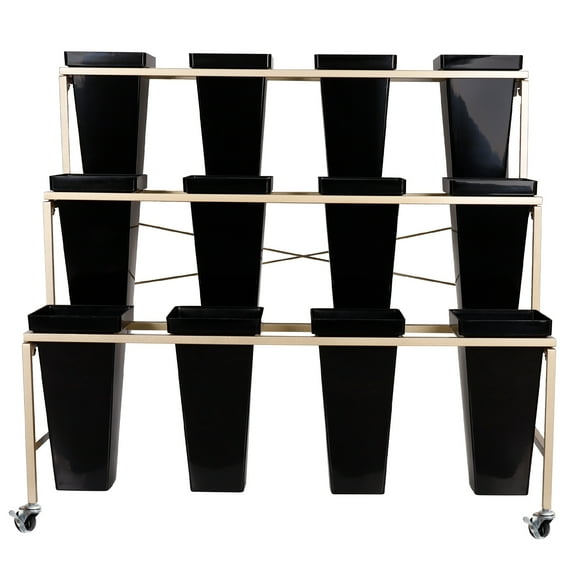 SHENCAIOU 3-Level Stepped Metal Plant Display Frame with 4 Universal Wheels Large Flower Display Frame for Balconies, Corridors, Florists (12 Barrels of Gold Support)