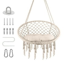 SHENCAIOU Cotton Rope Rocking Chair with Cushion, High Load Bearing Metal Bracket, Hand Woven Beige Swing Chair, Suitable for Indoor and Outdoor Leisure Chair - Cotton