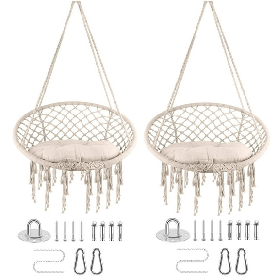 SHENCAIOU Hanging Swing Chair Woven Rocker that can Hold Up to 330 Pounds for Indoor and Outdoor Hammock Swing Chairs - Cotton
