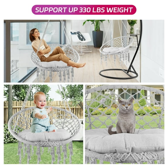 SHENCAIOU Hanging Swing Chair Woven Rocker that can Hold Up to 330 Pounds for Indoor and Outdoor Hammock Swing Chairs - Cotton