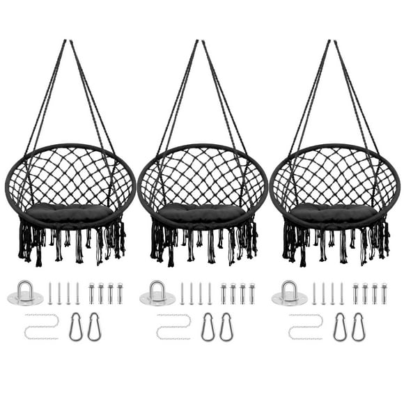 SHENCAIOU Large Hammock Rocking Chair Relaxing Rocking Chair, Padded Cotton Hammock Rocking Chair, Patio Bedroom, Patio Porch Indoor and Outdoor (Color: Black)