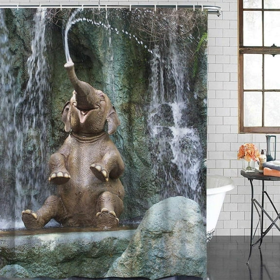 SHENDING Elephant Waterfall Shower Curtain,Waterproof Shower Curtains Modern for Bathroom Decor with 12pcs Hooks,72x72in