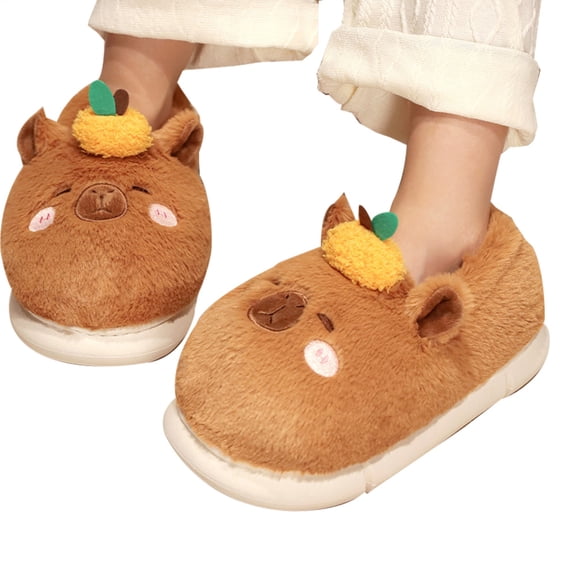 SHENERDA Capybara Gifts House Cute Capybara Fuzzy Fluffy Shoes Capybara Accessories Winter Warm Cotton Indoor Furry Animal Slippers For Halloween and Birthday judicious