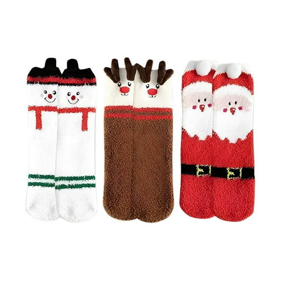 SHENERDA Funny Socks 3D Warm Thick Soft Slipper Christmas Slipper Socks Set for Women Men Teens Girls Boys Birthday Holiday Indoor fashionable