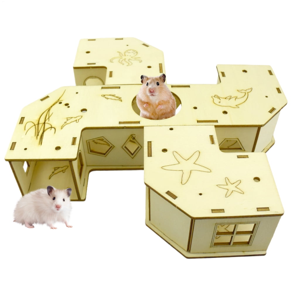 SHENERDA Hamster Maze Tunnel Maze Hamster Cage Accessories Wooden House ...