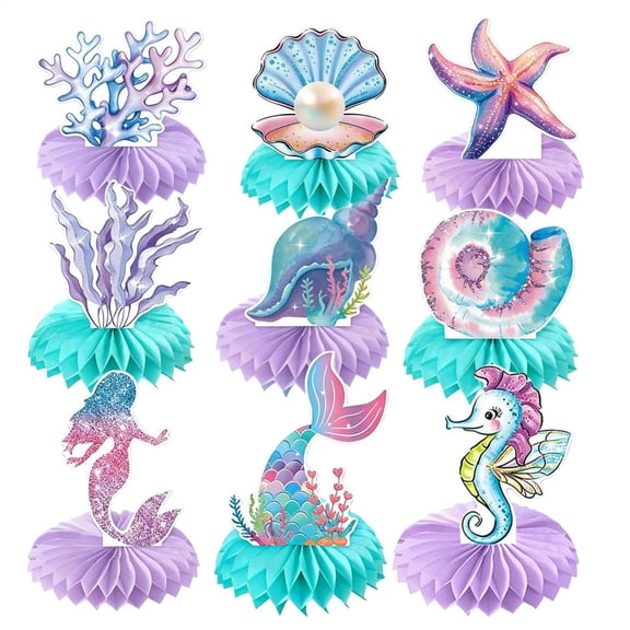 SHENERDA Mermaid Centerpieces for Tables Mermaid Honeycomb Centerpiece Sea Theme Tabletop Decor for Home Birthday Wedding Event Bridal Shower