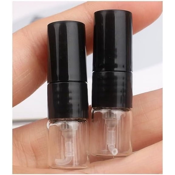 SHENGANG 100pcs 1ML Portable Glass Perfume Spray Refillable Bottle Direct Pumping Sample Dispenser Fine Spray Press Empty Bottles Refillable (Black, Glass)
