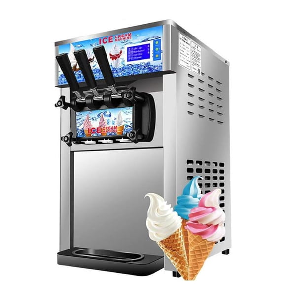 SHENGJINSH 1200W Ice Cream Machine, 18L/H Soft Serve Machine, Countertop Ice Cream Maker with 3 Flavors LCD Panel