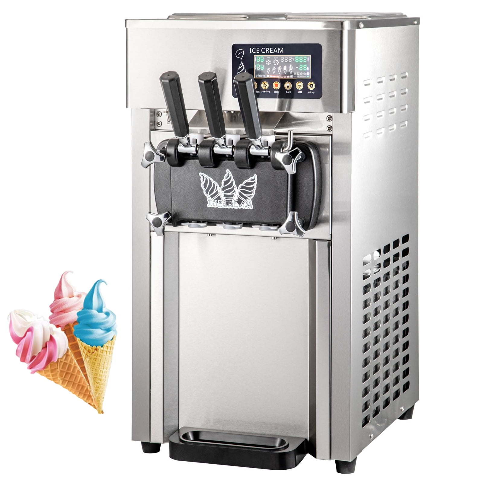 SHENGJINSH 3 Flavors Commercial Ice Cream Machine, 18L/H Yield, Ice Cream Maker with LED Display Screen 1200W