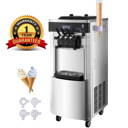 SHENGJINSH Commercial Soft Ice Cream Machine, 3 Flavors Ice Cream Maker, 2200W Serve Yogurt Maker, 5.3 to 7.4 Gal/H