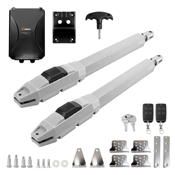 SHENGJINSH Dual Automatic Gate Opener, Medium Duty Swing Gate Openers Up to 6.5ft and 440lb per Leaf, with Remote Complete Kit