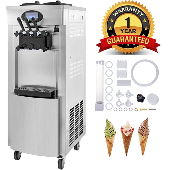 SHENGJINSH Pre-cooling Commercial Soft Ice Cream Machine, 3 Flavors Ice Cream Maker, 2200W Serve Yogurt Maker, 5.3 to 7.4 Gal/H