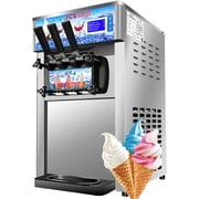 SHENGJINSH Soft Serve Ice Cream Machine, 18L/H Soft Serve Machine, 1200W Countertop Ice Cream Maker with 3 Flavors LCD Panel