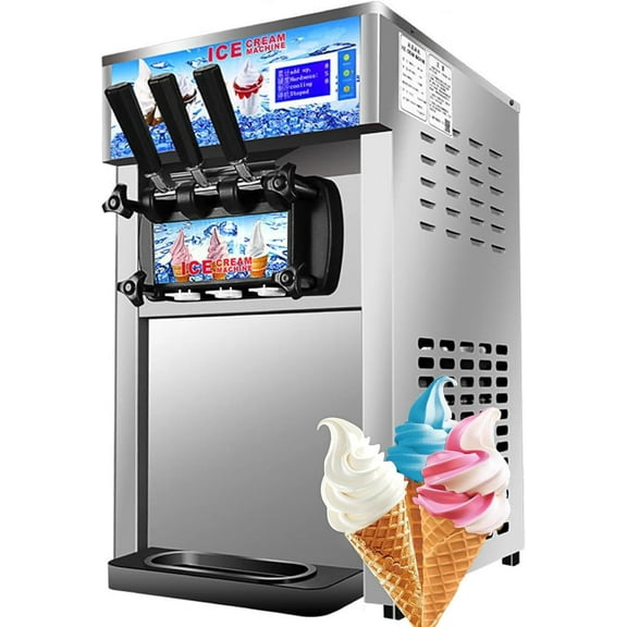 SHENGJINSH Soft Serve Ice Cream Machine, 18L/H Soft Serve Machine, 1200W Countertop Ice Cream Maker with 3 Flavors LCD Panel