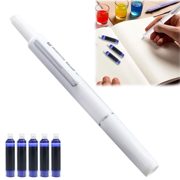 SHENGLUO Retractable Fountain Pen Set: Black Ink Fine Nib, 5 Refillable Ink Cartridges Included, No Leaking Smooth Writing Nice Luxury pen for Men, Women, for Calligraphy Journaling Gift (White)