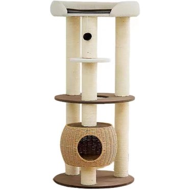 SHENGOCASE Cat Tree Tower With Rattan Wicker Basket, 3 Handwoven