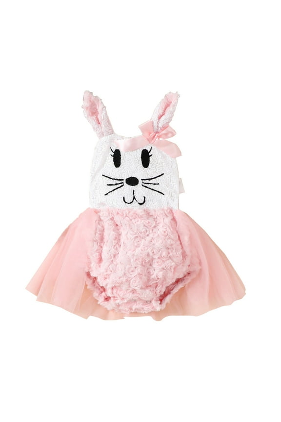 SHENGSI Baby Girl Cartoon Pink Bunny Sequin Print Suspender Mesh Robe, Baby Girl Cartoon Rabbit Sequins Print Sleeveless Mesh Hoodie