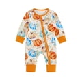 thumbnail image 1 of SHENGSI Baby Pumpkin Print Long Sleeve Zip Jumpsuit Romper, Halloween Baby Boy/Girl Outfit Newborn Pumpkin Jumpsuit Zipper Up Bodysuit Cute Halloween Clothes, 1 of 7