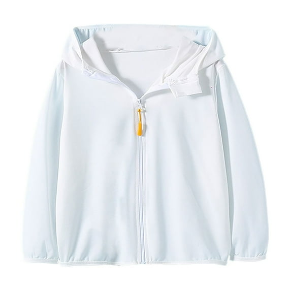 SHENGSI Girls and Boys Summer Solid Color Icy Hooded Zipper Sun Protection Clothing, Girls Boys Summer Solid Color Ice Hooded Zip Up Sun Protective Clothing